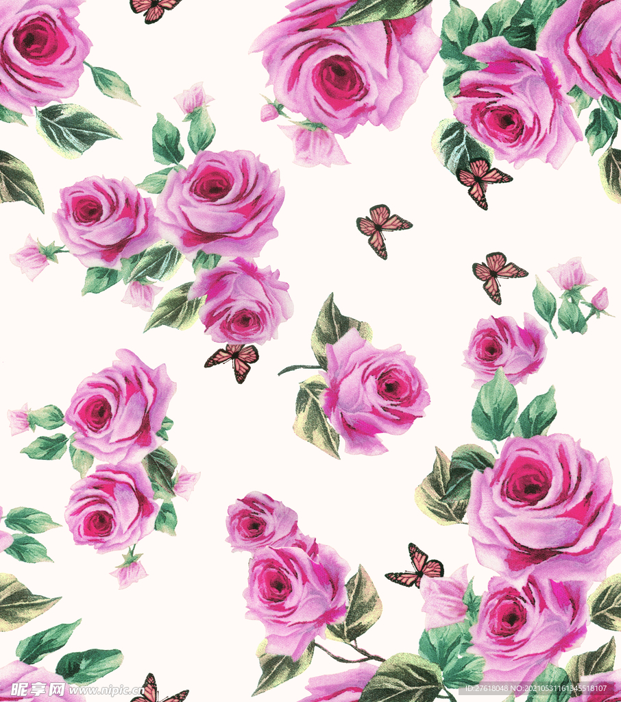 大牌 数码印花 手绘花 玫瑰