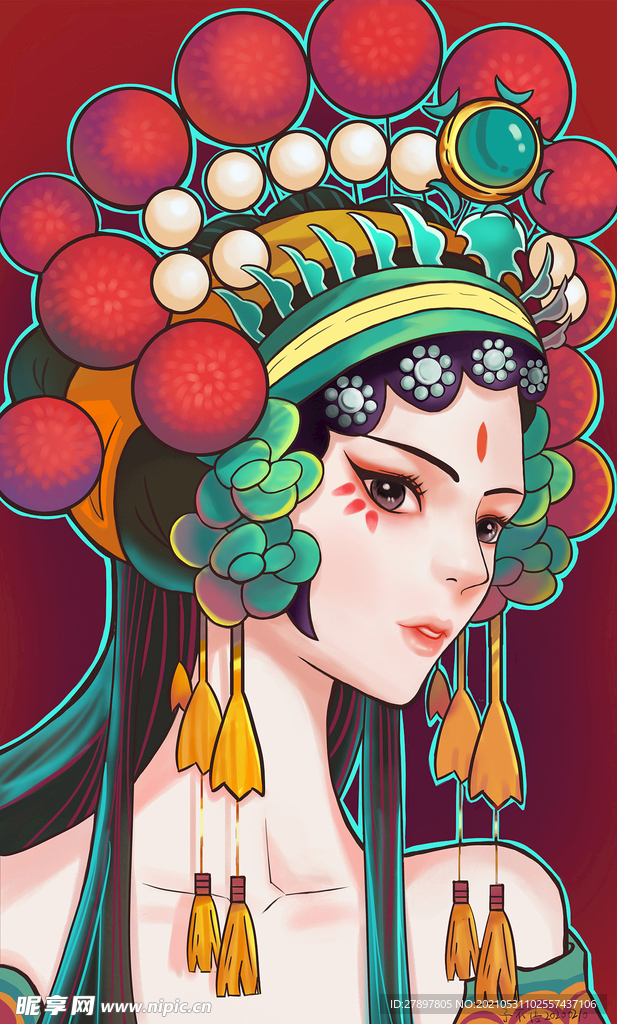 高清国潮美女插画