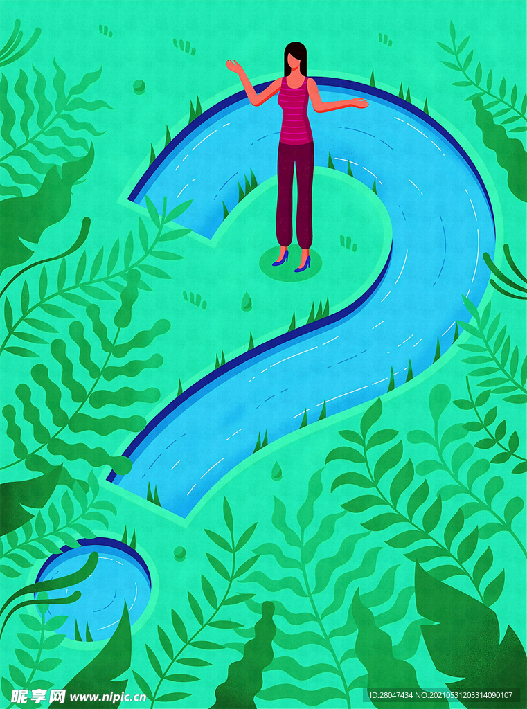 女孩问号插画