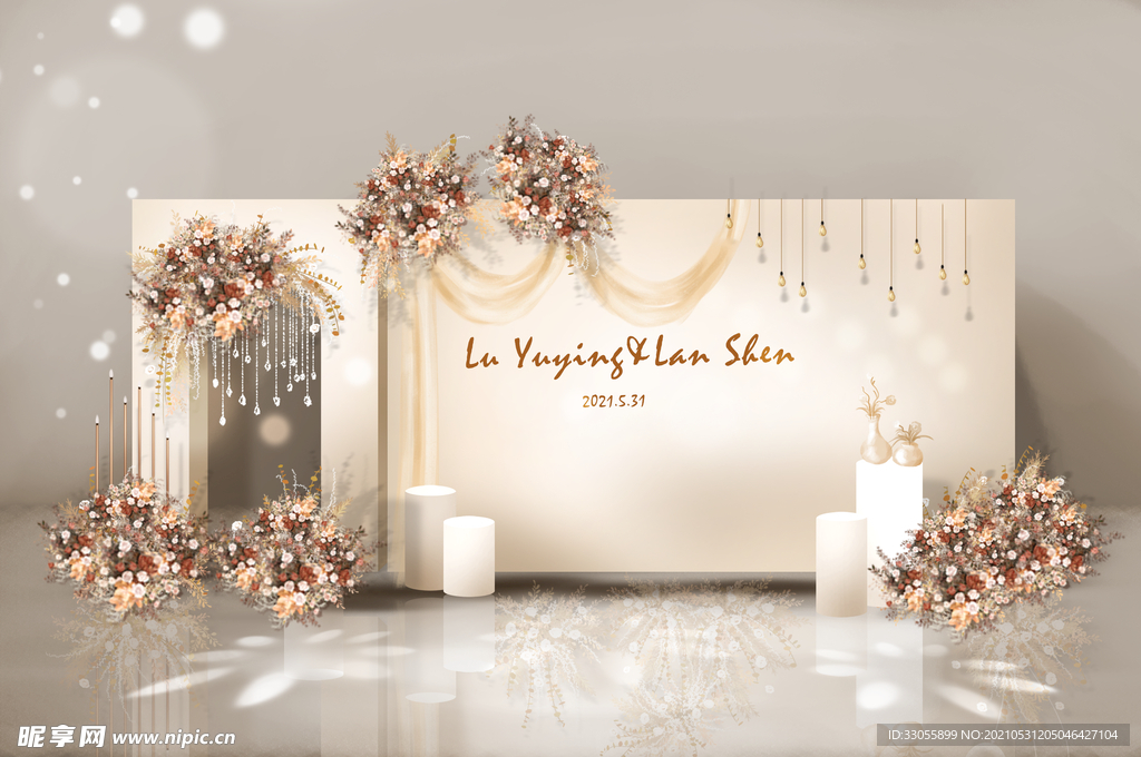 香槟色婚礼迎宾区效果图
