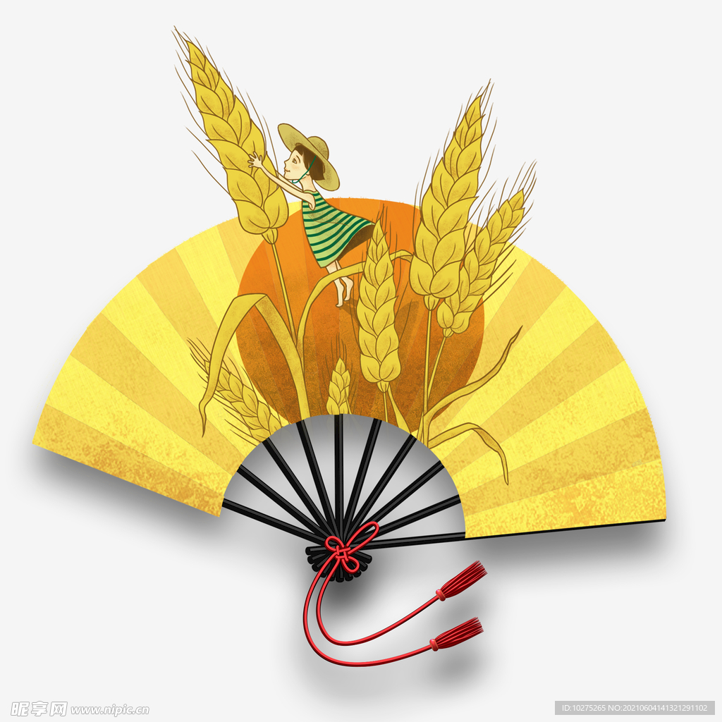 国潮扇子小麦二十四节气小满节气