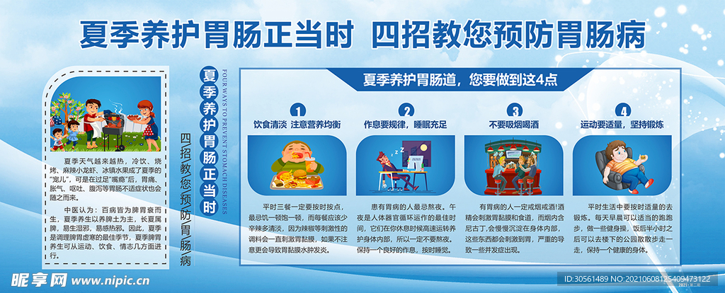 医院肠胃养生健康宣传栏清爽版