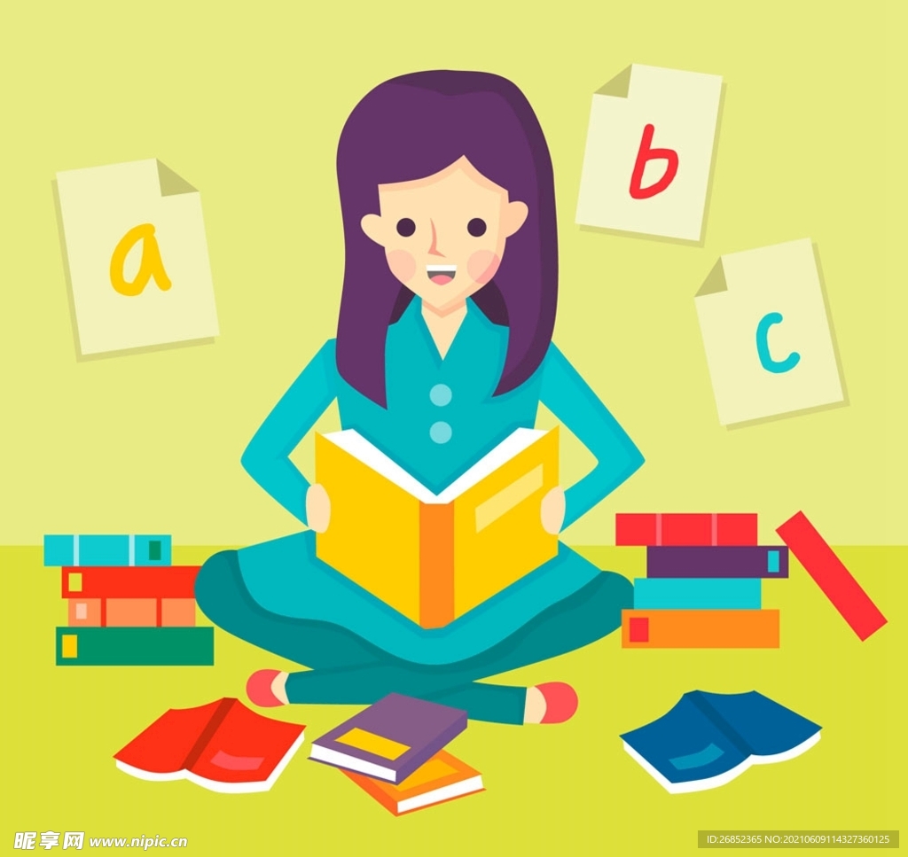 读书的长发女孩