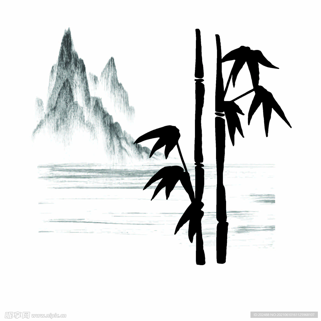 黑白手绘水墨竹子