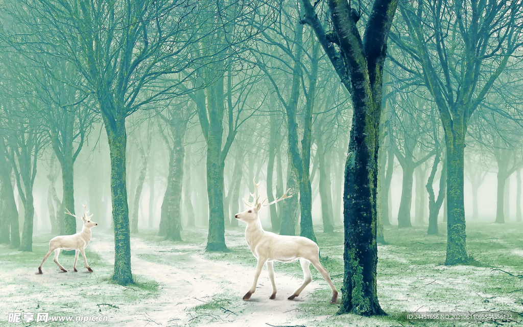 简欧麋鹿森林装饰画