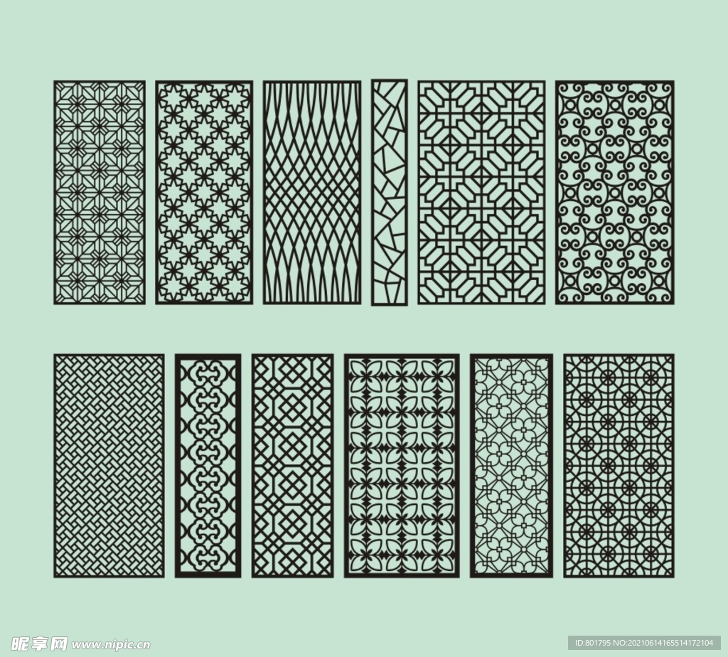 中式门窗屏风纹样 传统窗格雕刻