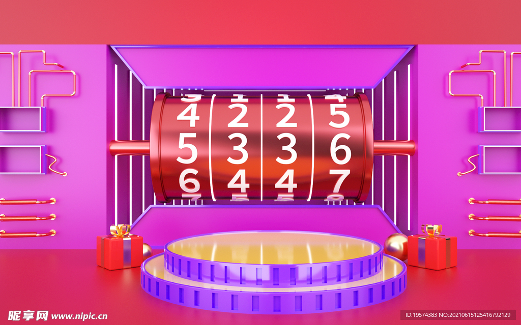 C4D模型红色风格电商立体场景