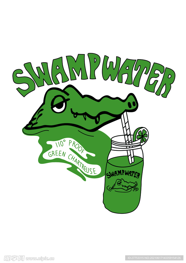 鳄鱼喝饮料 印花