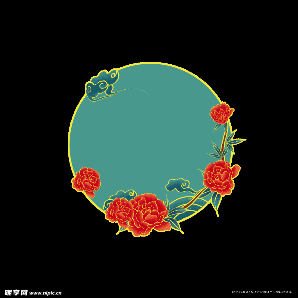  国潮牡丹花边框