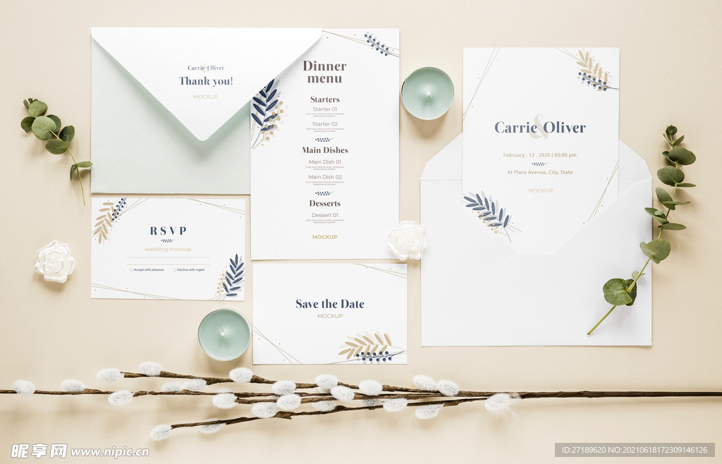 白色婚礼贺卡样机