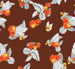 线条叶 咖啡底花 