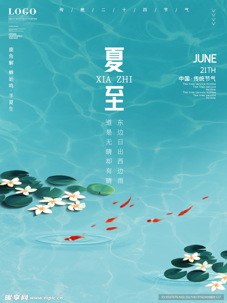 清新凉爽夏至节气宣传海报