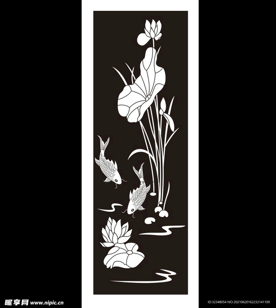 荷花鱼雕刻图案