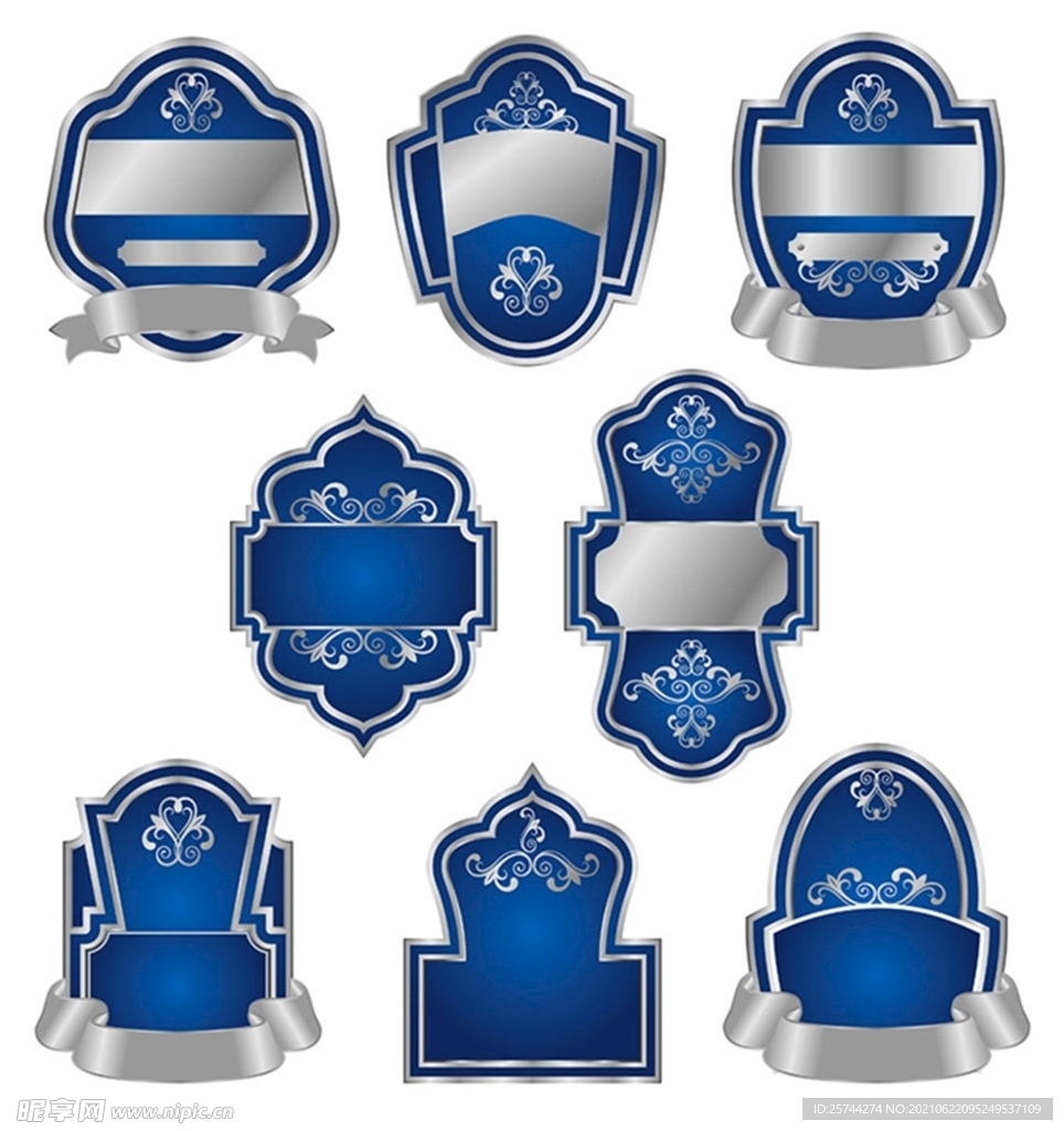 蓝色花纹标签矢量