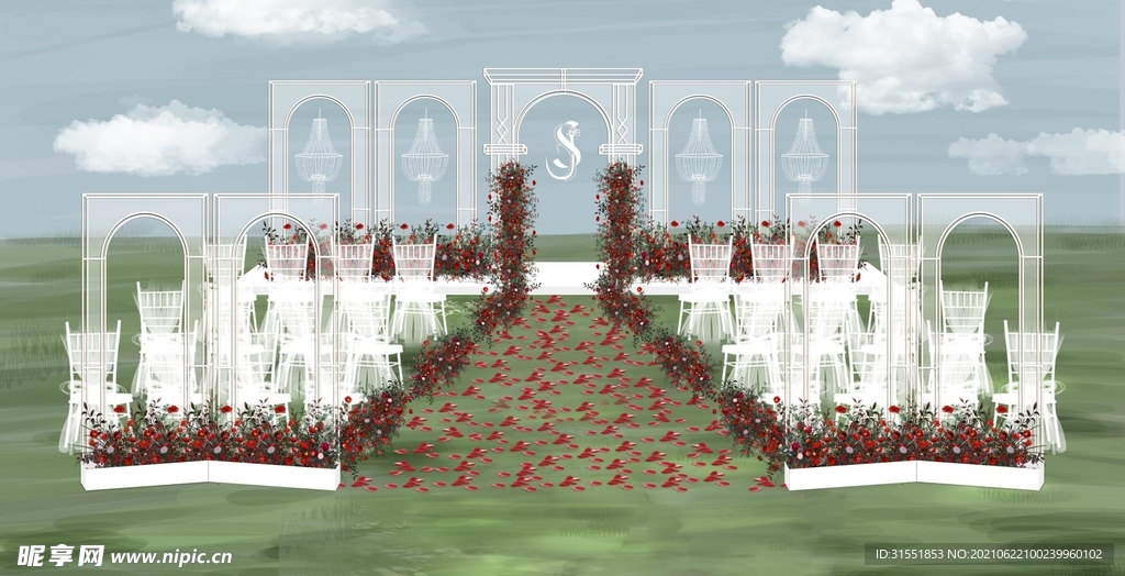 红白简约风草坪婚礼