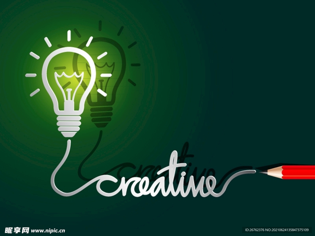 创意思维灯泡铅笔