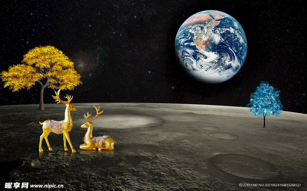 麋鹿发财树背景墙