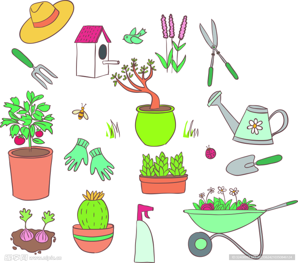 卡通手绘植物种植手帐元素