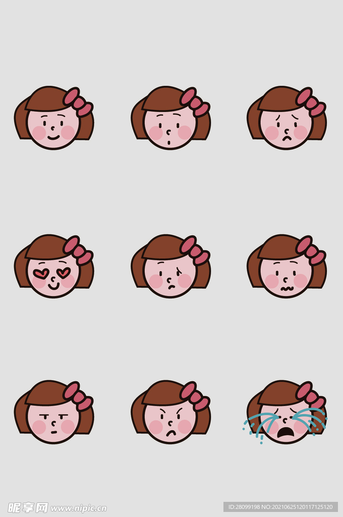 AI矢量卡通小女孩表情