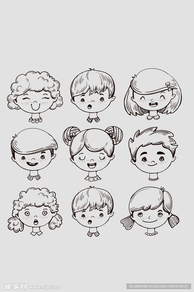 卡通线条小孩