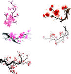 水墨桃花与木兰花