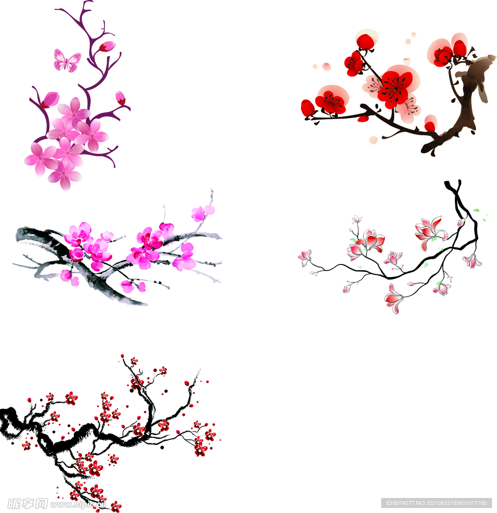 水墨桃花与木兰花