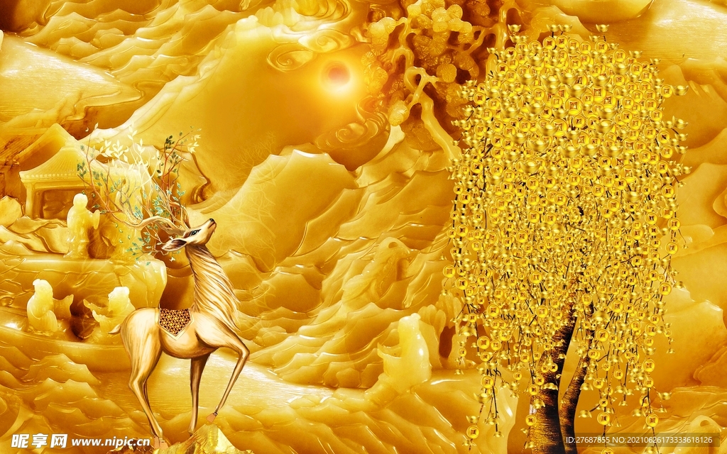 黄金发财树背景墙