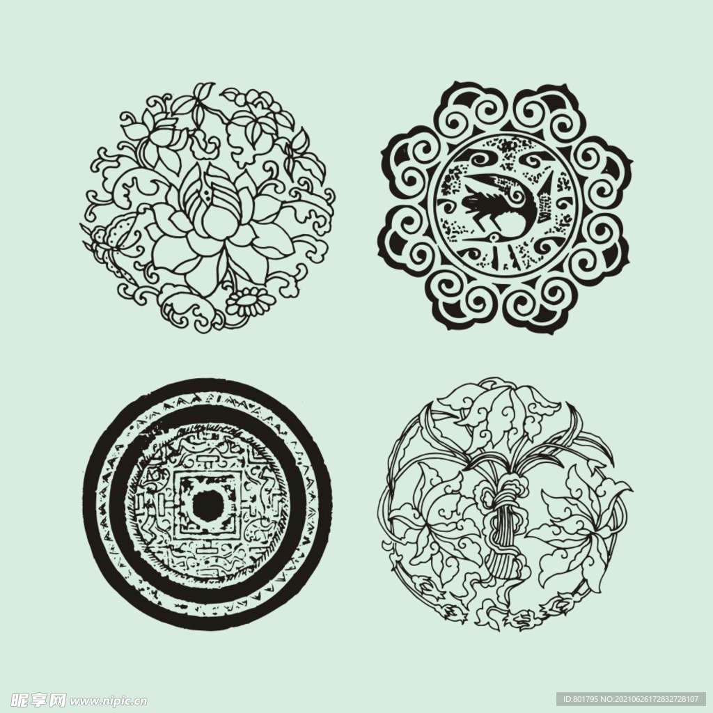 中国传统纹样 鹤莲花祥云复古