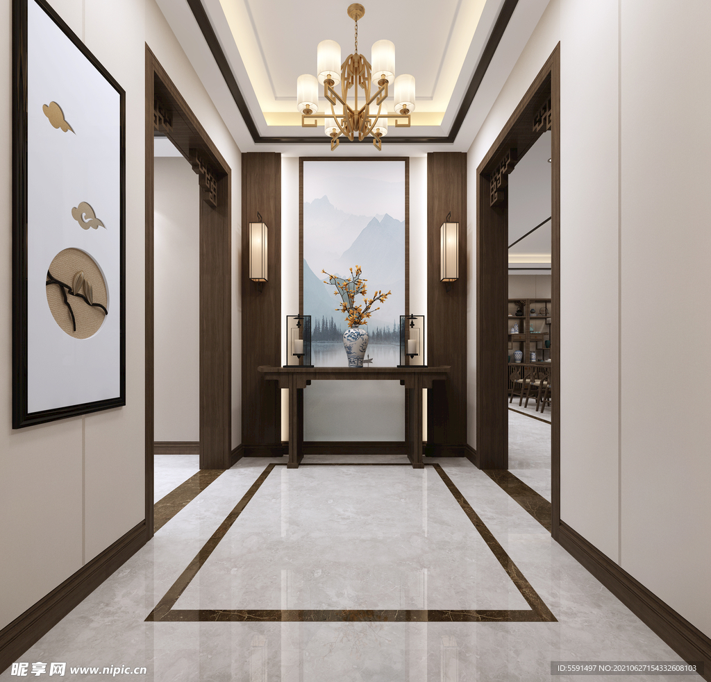 新中式背景墙 玄关木作 森地