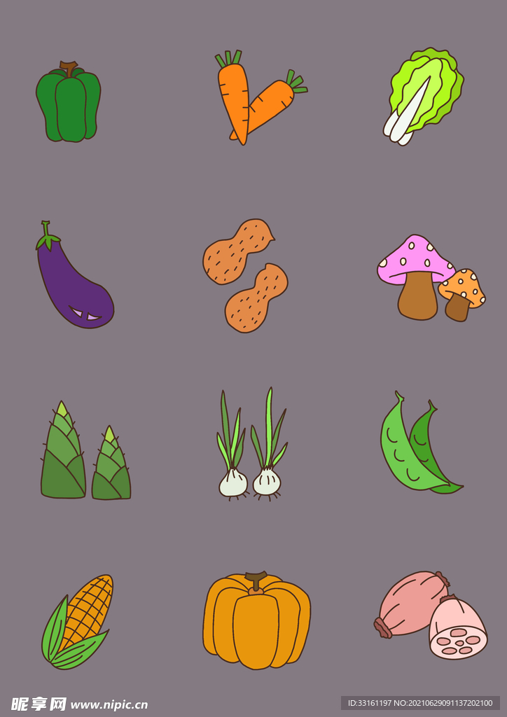 原创手绘卡通小蔬菜瓜果