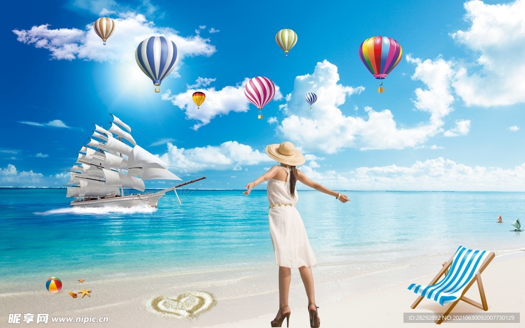 蓝天白云热气球