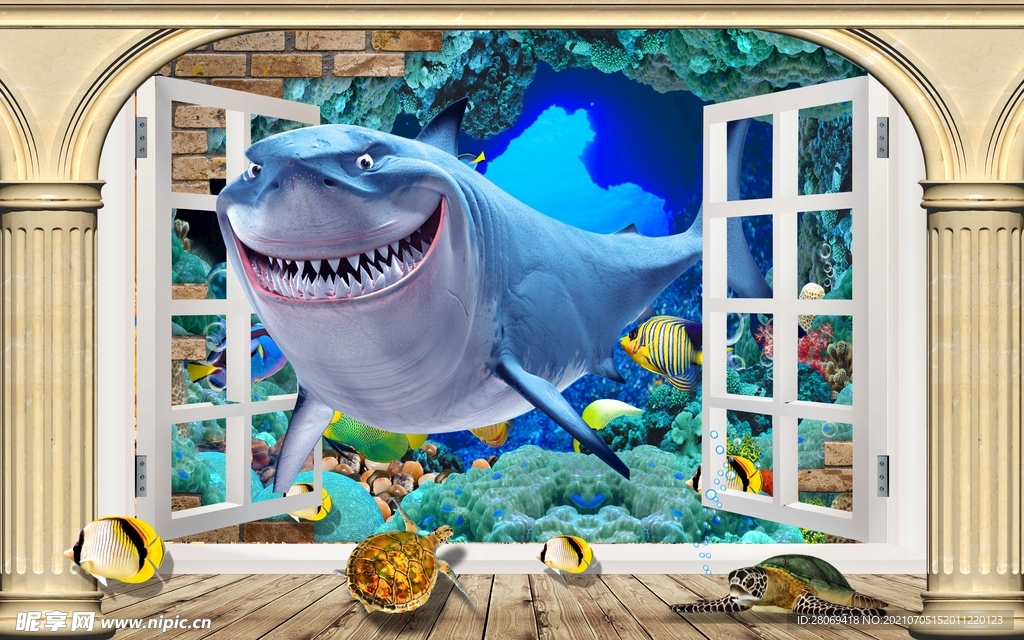 3D立体假窗外海底世界