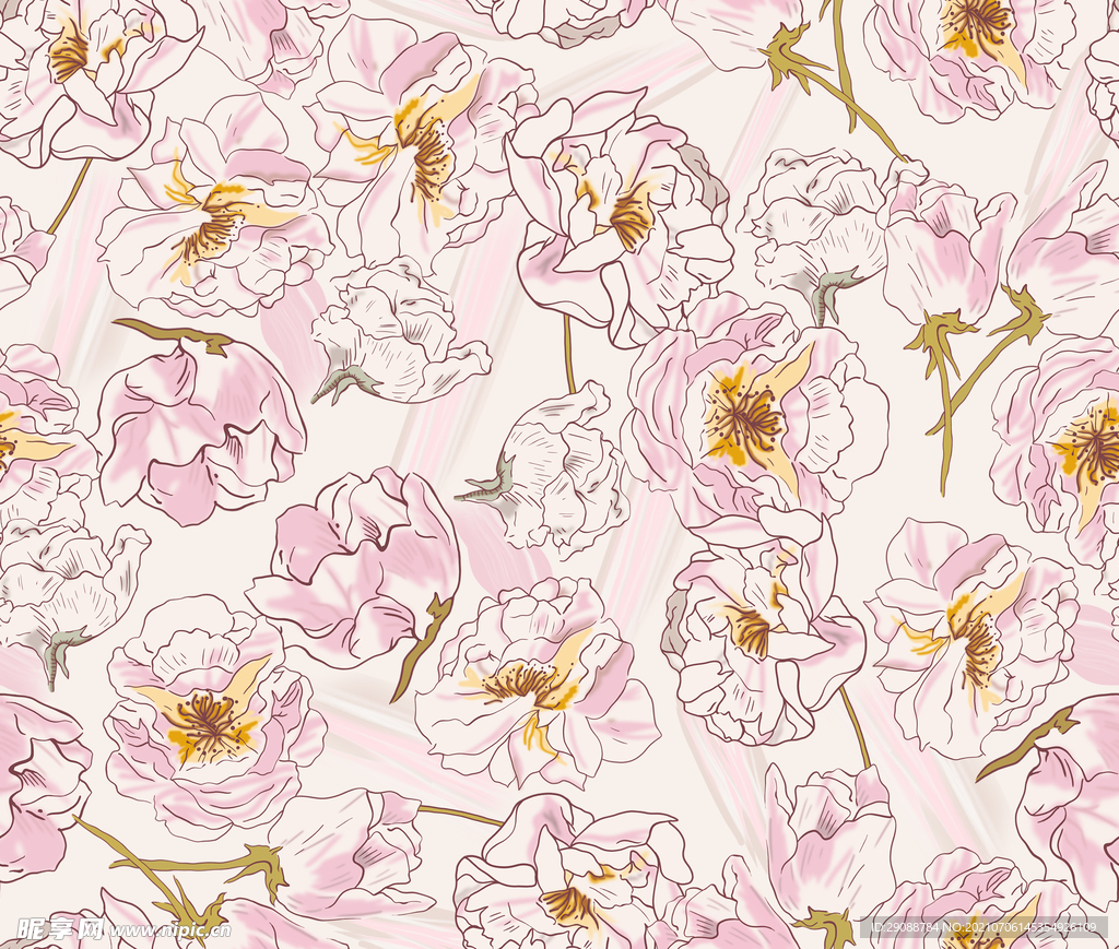 大牌花 数码印花 手绘花