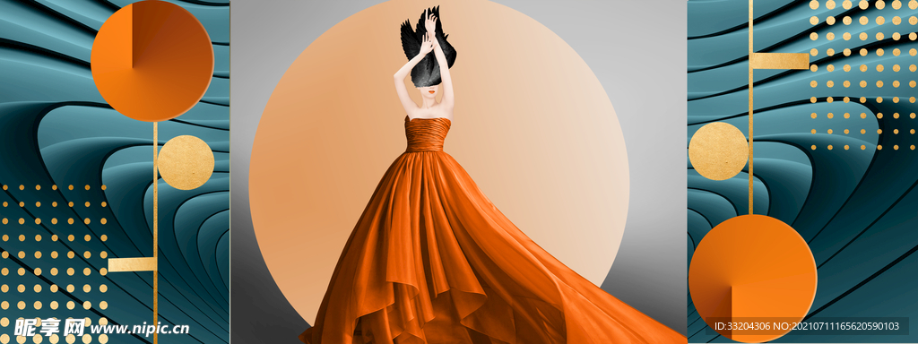 现代轻奢爱马仕珐琅美少女装饰图