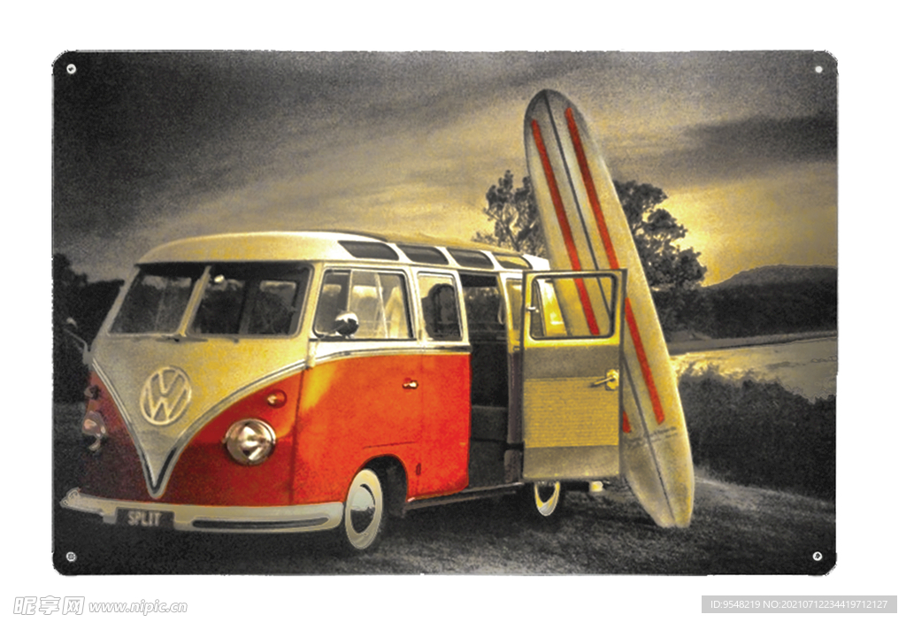 冲浪板 复古 汽车T恤设计