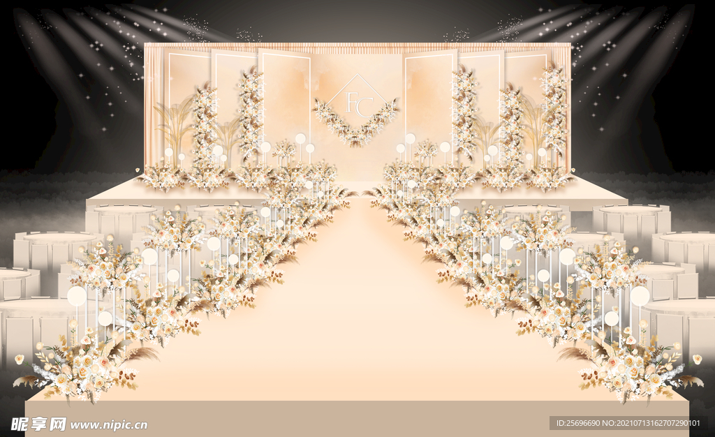 香槟色婚礼仪式区效果图 