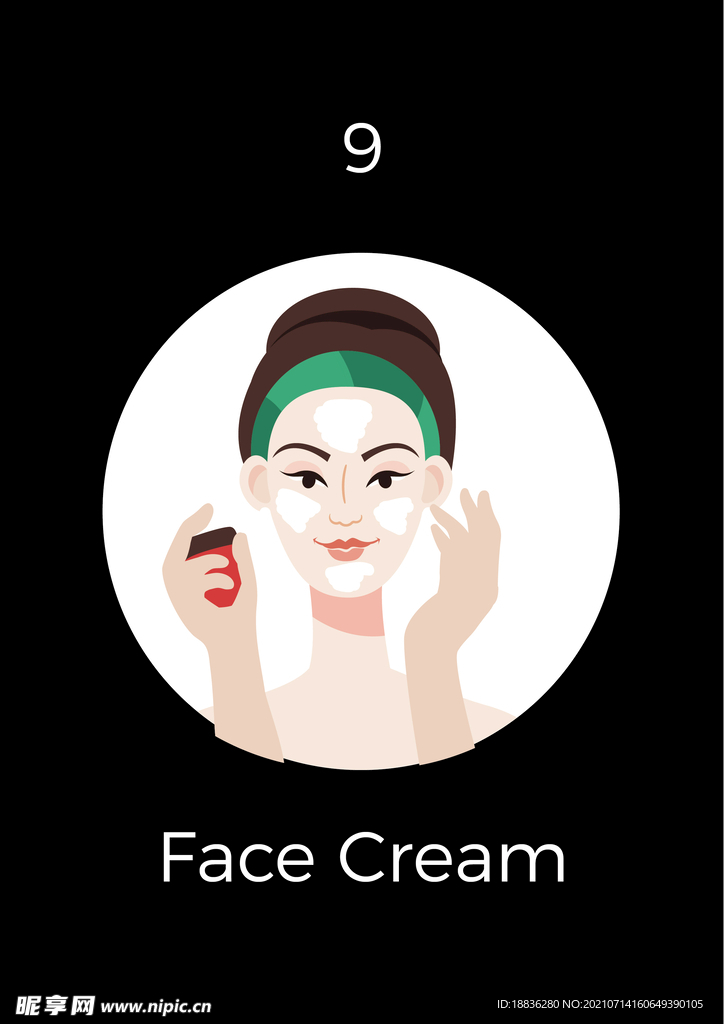 护肤步骤矢量图 涂面霜