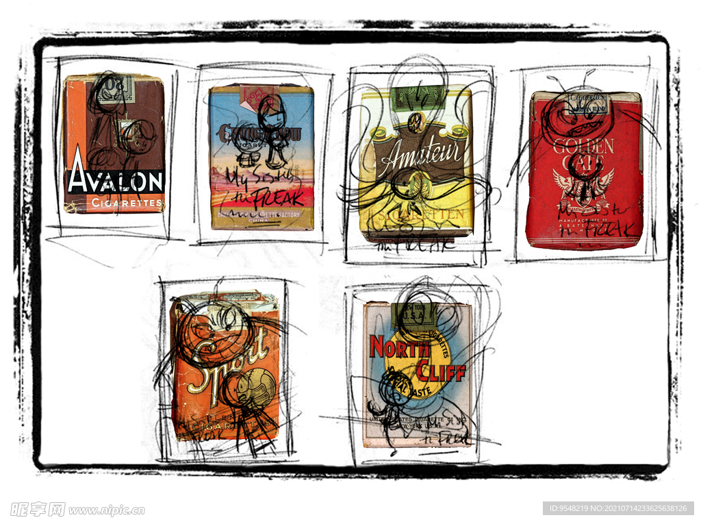 烟盒 复古 涂鸦T恤服装设计