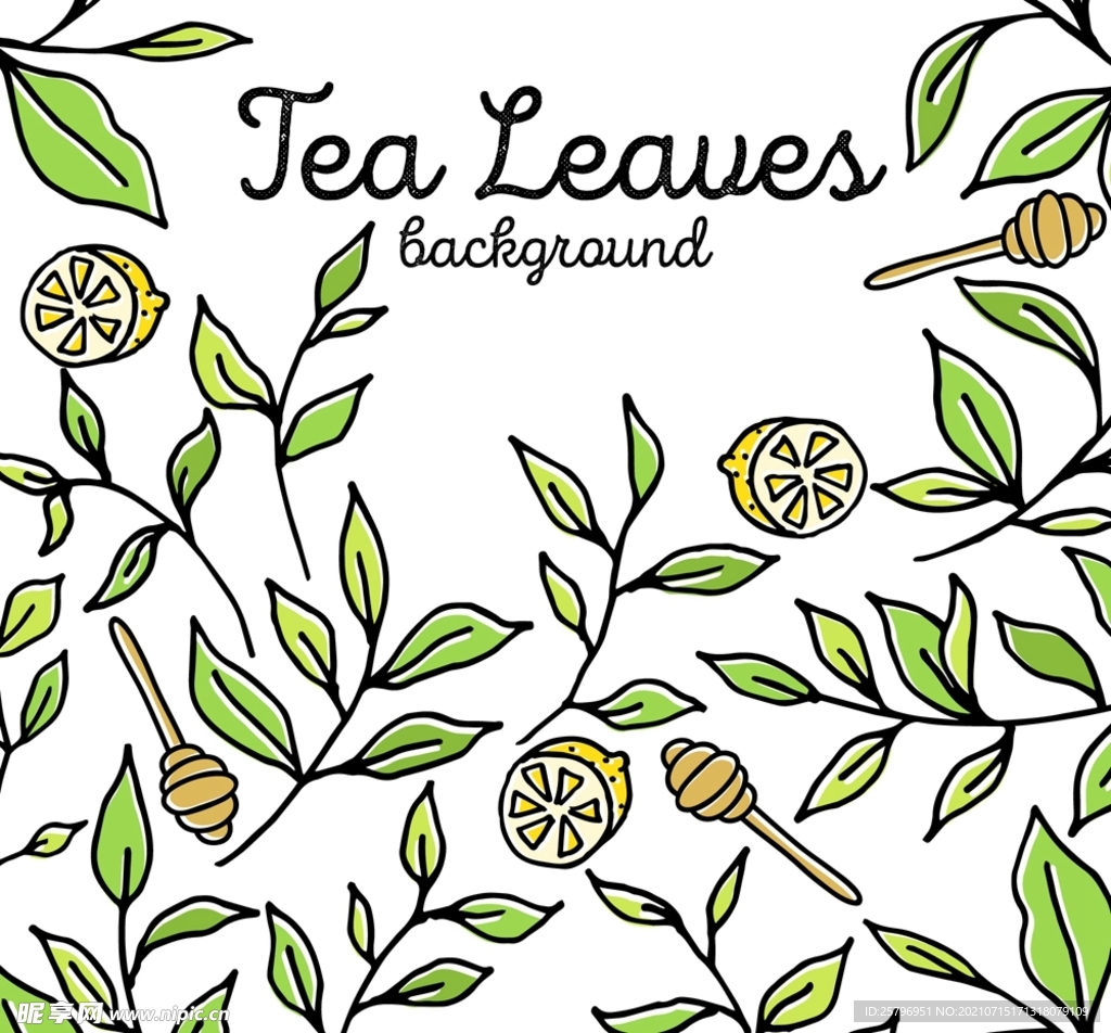 绿色茶叶和柠檬