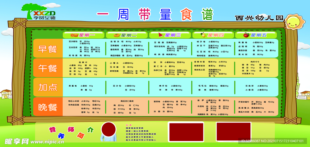 幼儿园一周带量食谱
