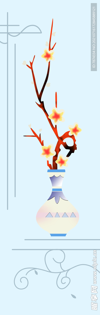 花瓶浅蓝色移门图