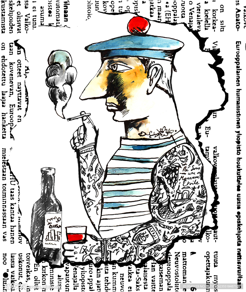 卡通 纹身 抽烟 T恤设计