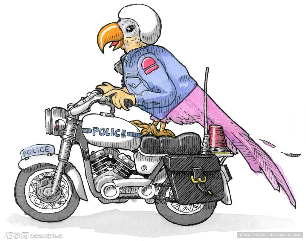 卡通 鹦鹉 摩托车 T恤设计