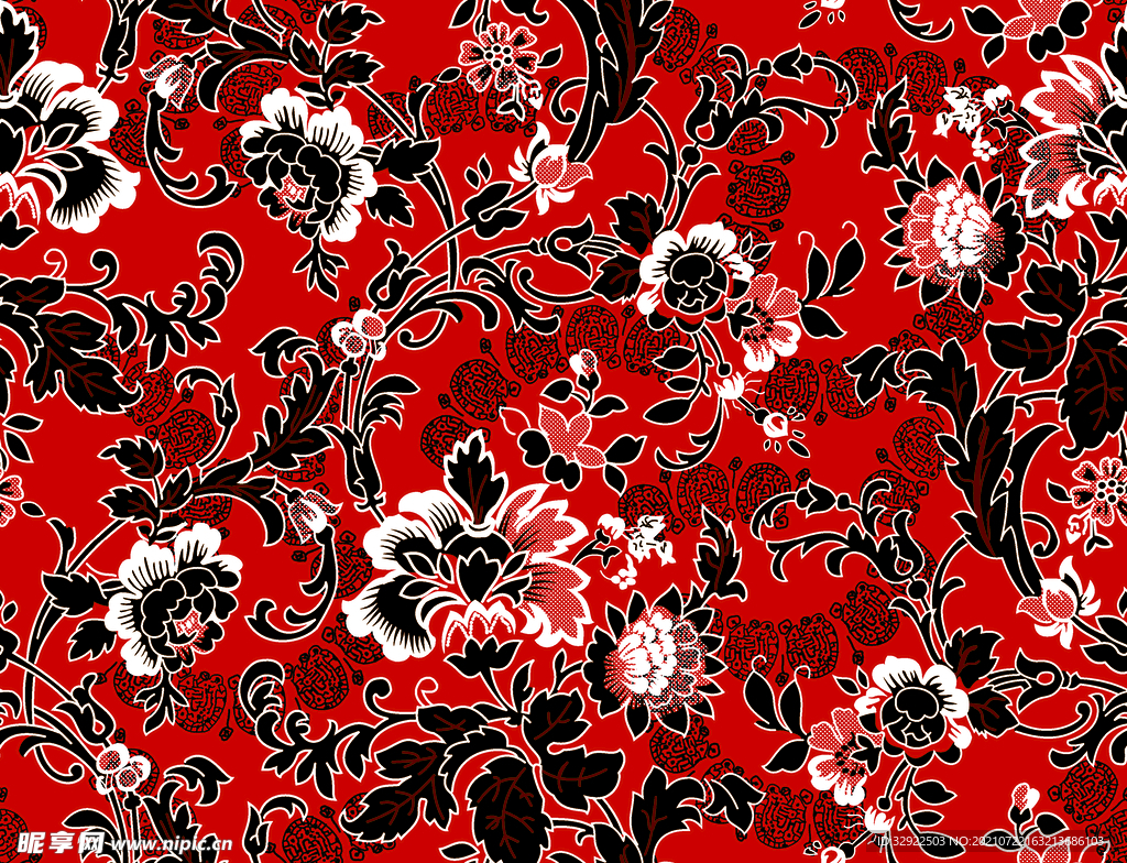 红色分层手绘花