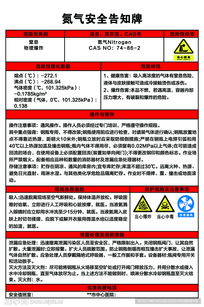 氮气安全告知牌