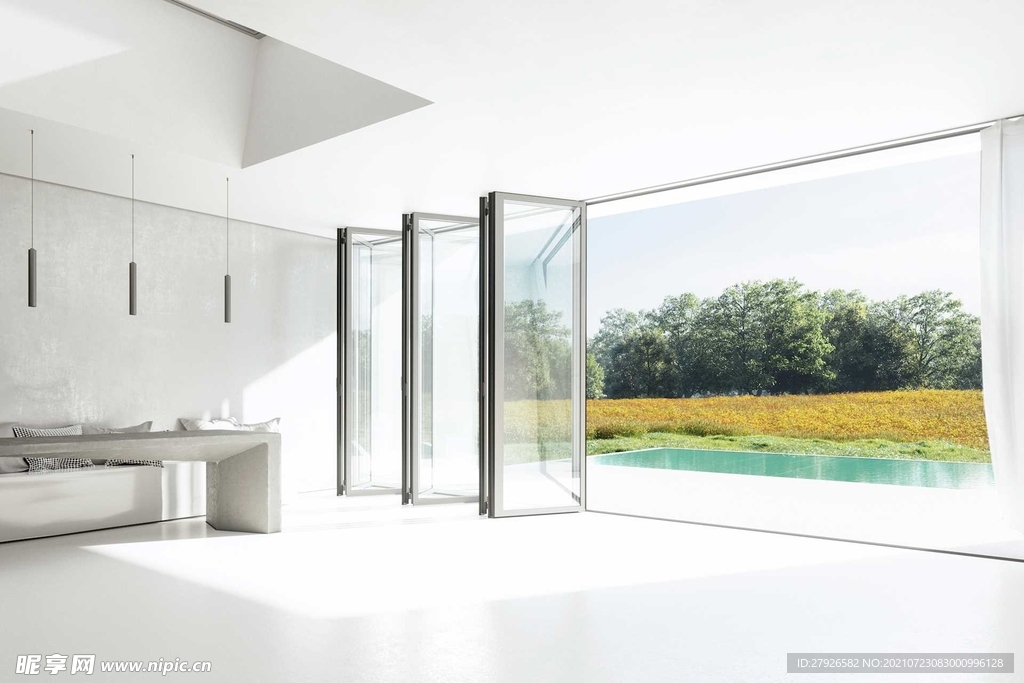 室内白色的折叠门