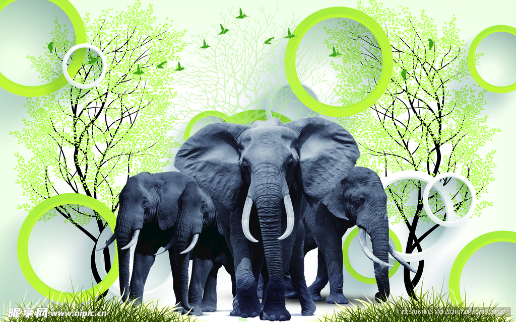 3D大象圆圈背景墙