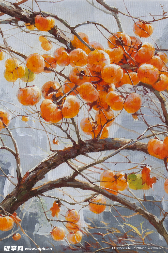 柿子油画