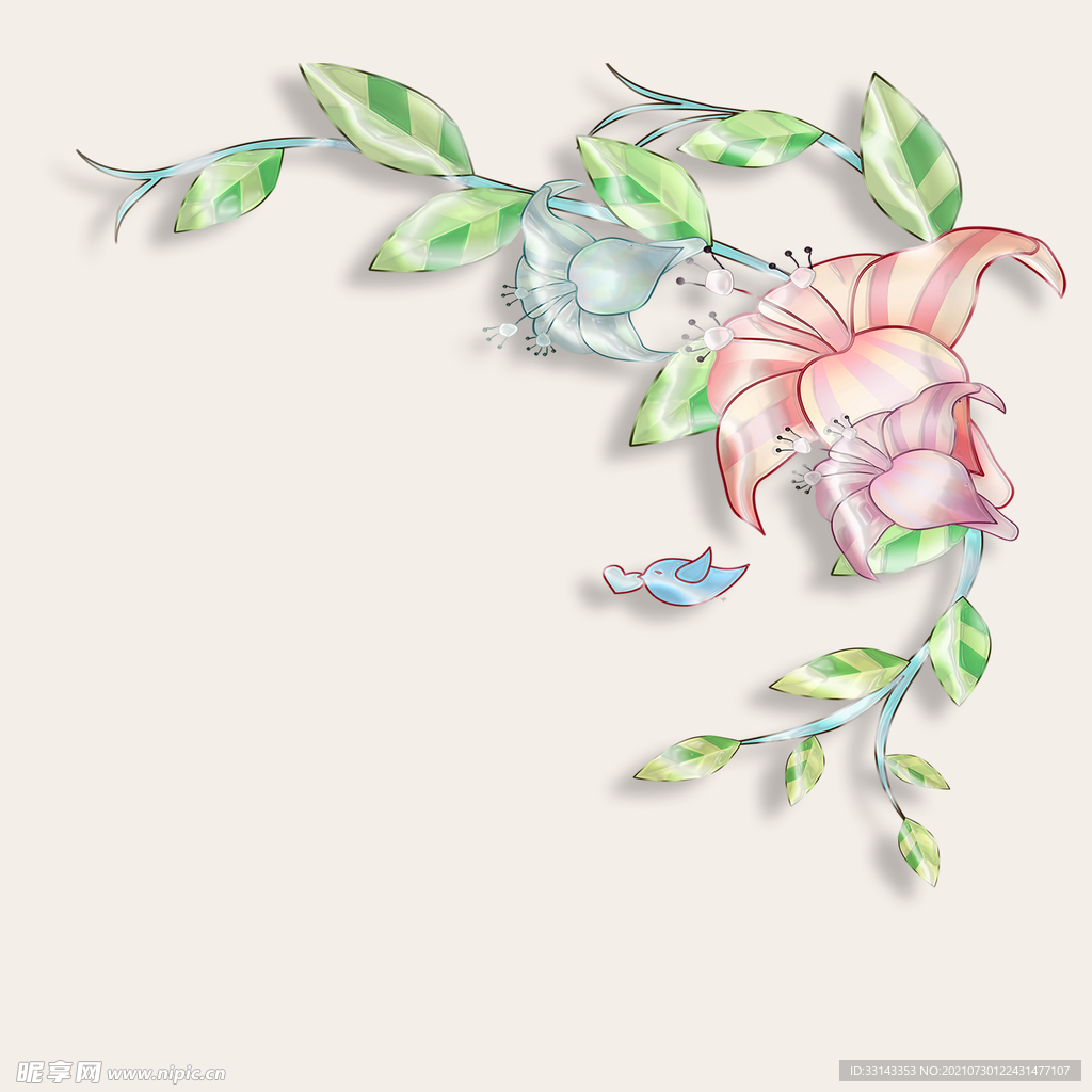 浮雕彩雕玉兰百合荷花蝴蝶田园