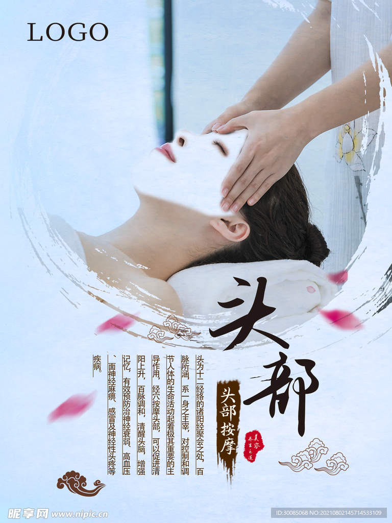 美容养生挂画 头部按摩